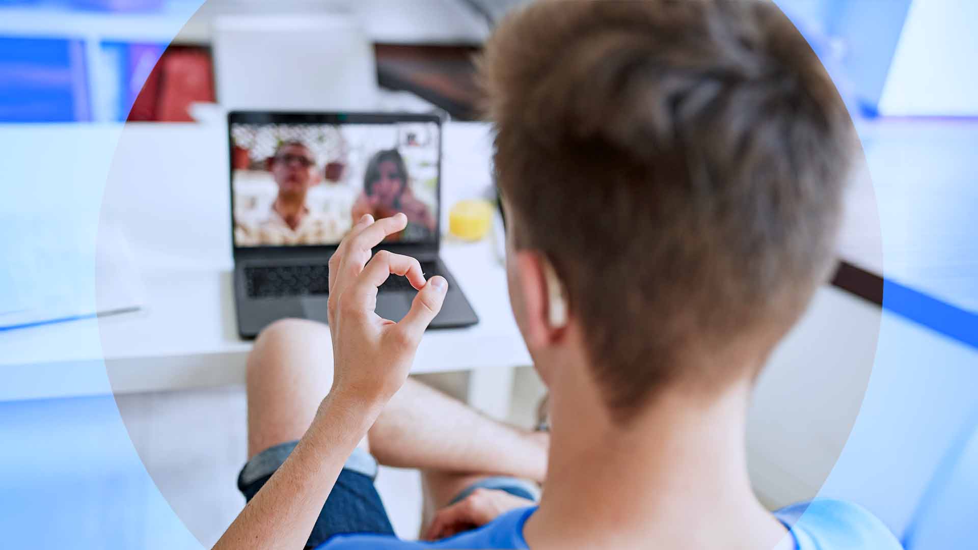 Man interacting through symbols with a computer