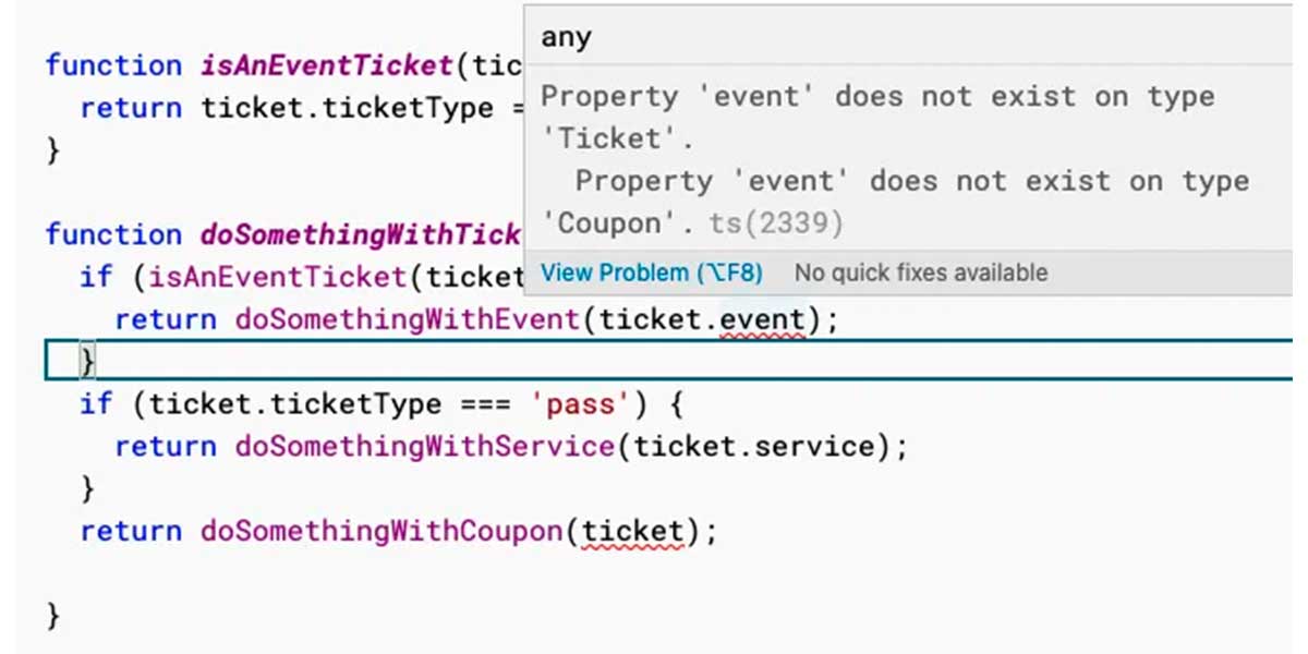 Screenshot with a typescript error (explained below)