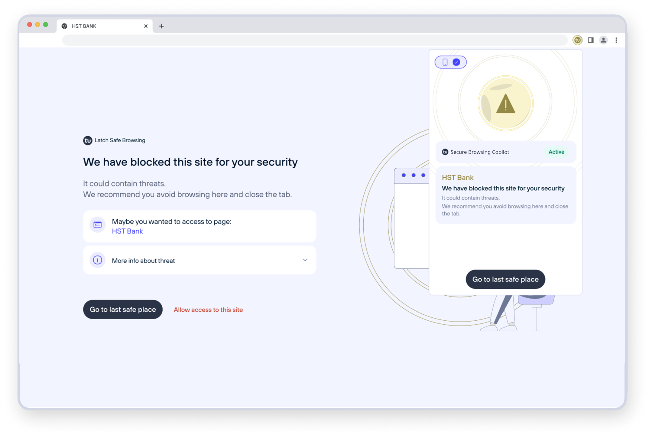 Web extension of Secure browsing copilot functionality of TU Latch