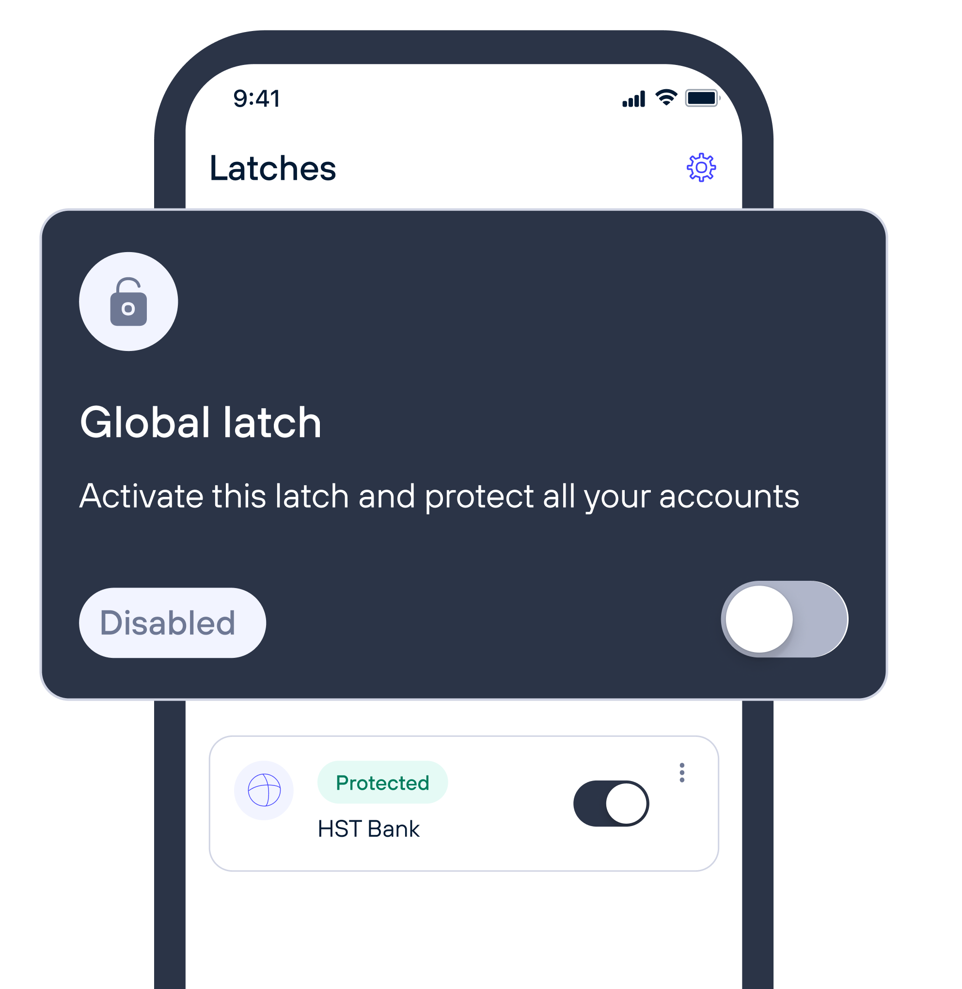 Global latch screen of the TU Latch app to protect all your digital accounts