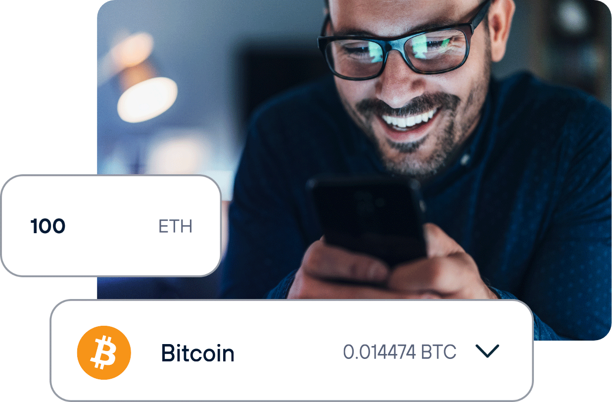 Hombre enviando USD Coin a su cartera digital con la app TU Wallet