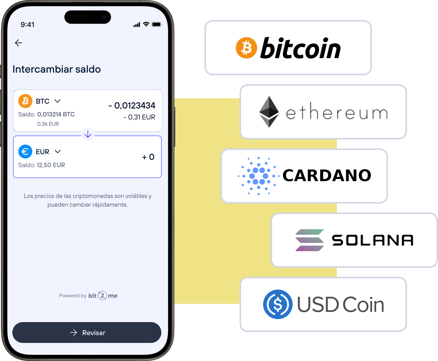 Examples of cryptocurrencies in TU Wallet