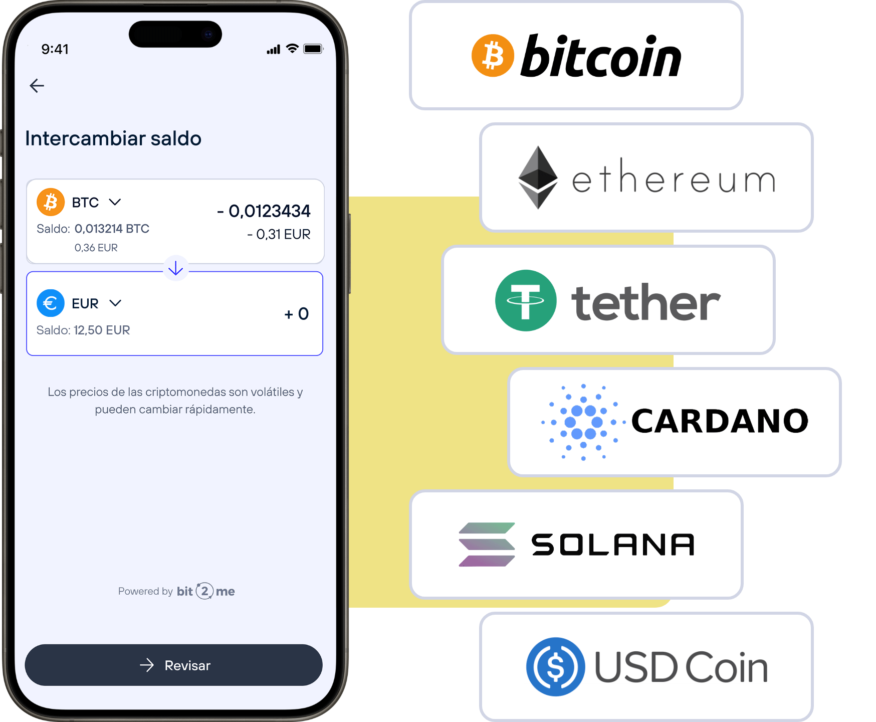 Examples of cryptocurrencies in TU Wallet